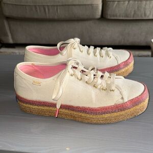 Keds Women's Cream Sneakers with Pink and Tan Platform